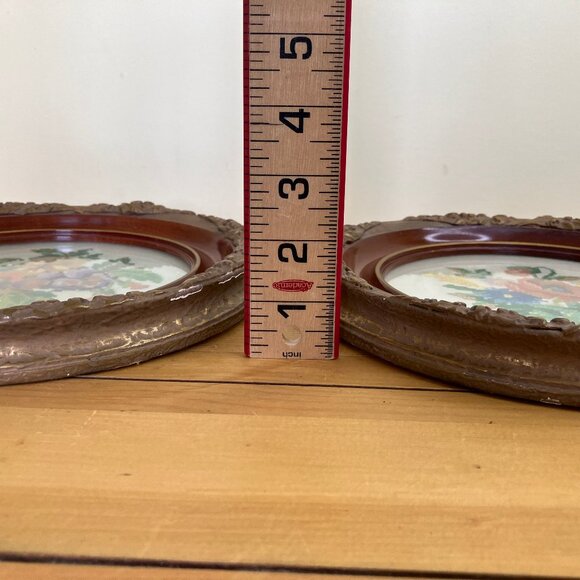 Pansy & Poppy Cross Stitch Embroidery Round Gesso Picture Frame Vintage Set of 2 - Picture 10 of 11